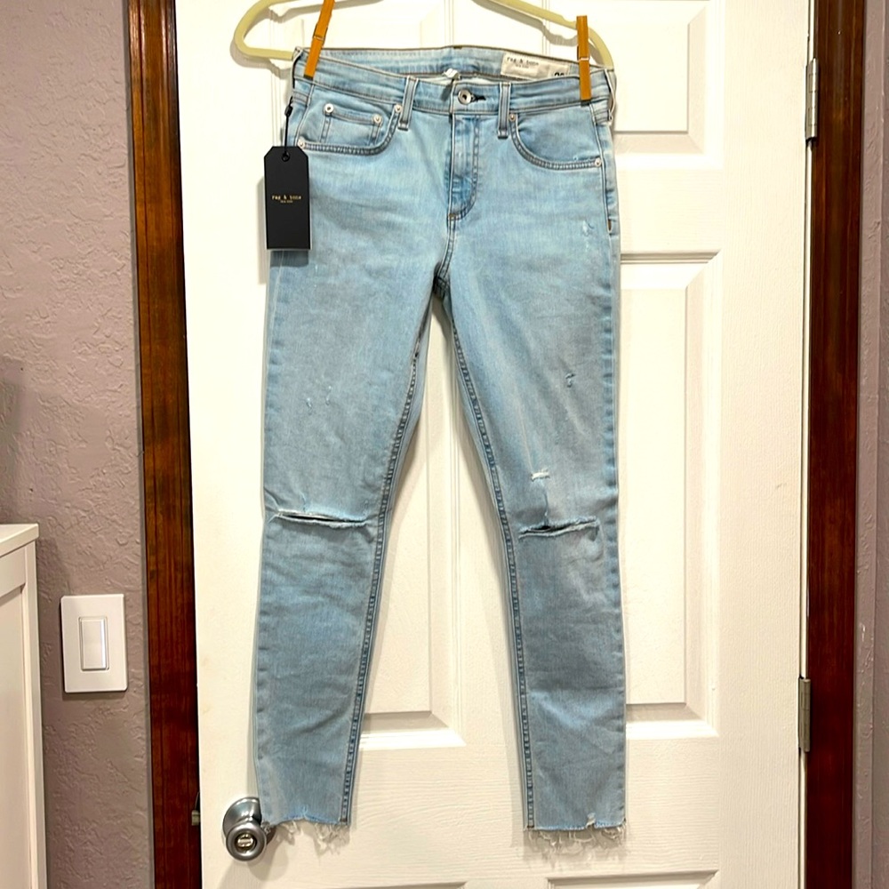 Light wash jeans.